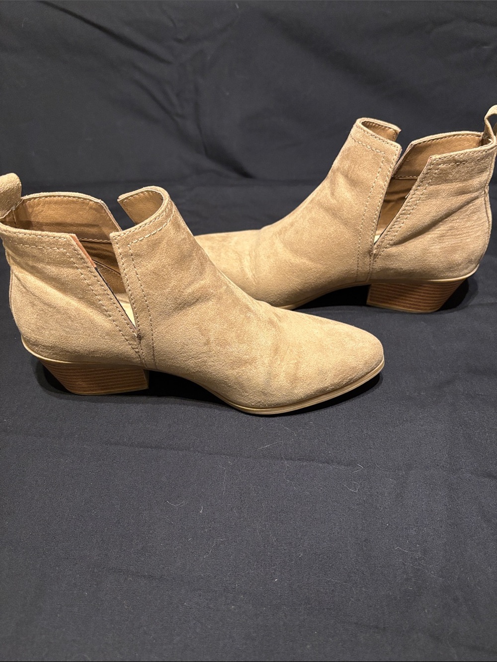 JustFab Beige Suede Cutout Ankle Booties